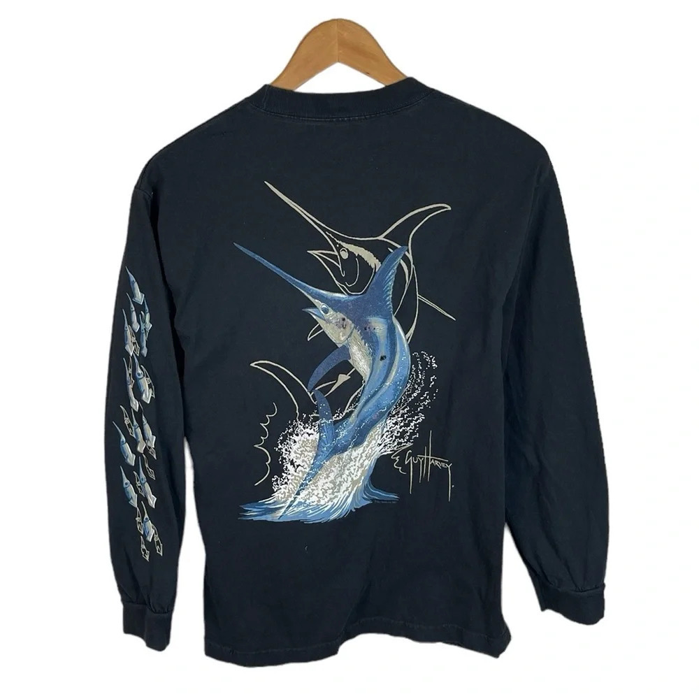 LS353 Vintage Men’s Guy Harvey AFTCO Bluewater Fishing Lure Print LS T Shirt M - Picture 5 of 6